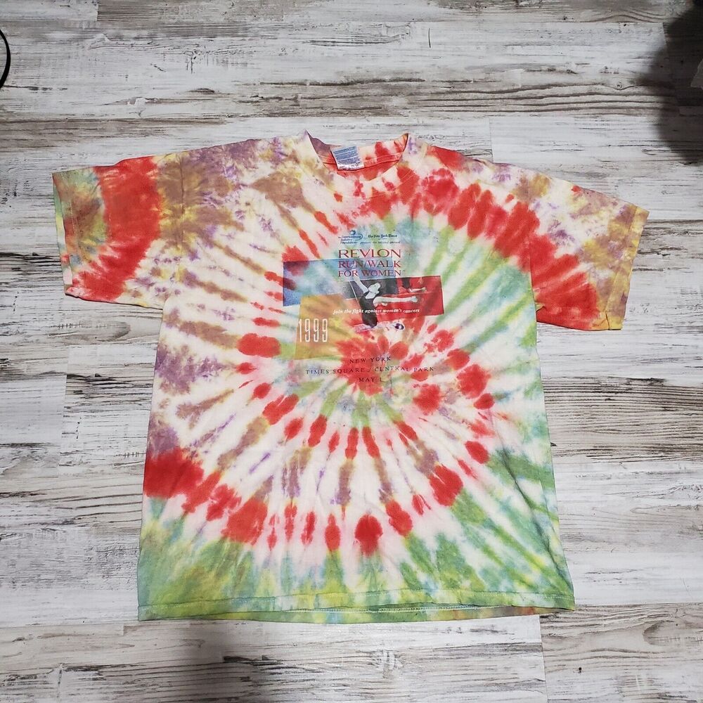 1999 Revlon Run Walk For Women Tye Dye Adult Shirt Size Large Spiral Hand Dyed